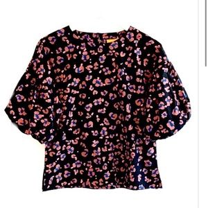 Oliphant Leopard Puff Sleeve Blouse Size L